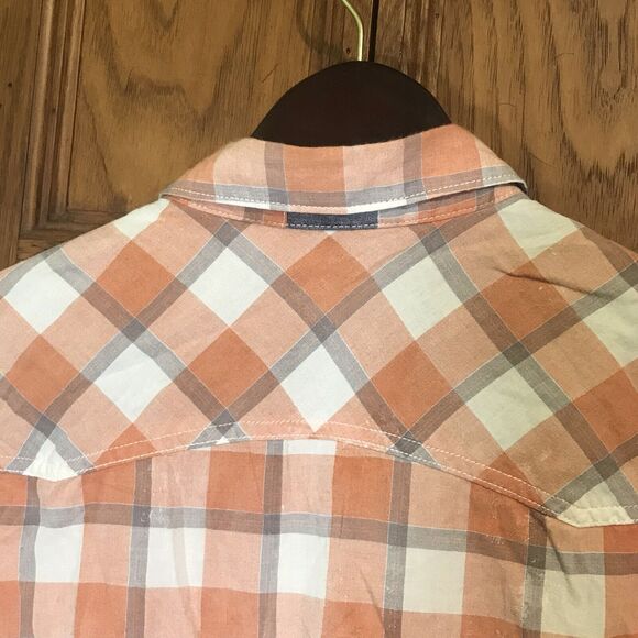 Buffalo David Bitton Western Shirt Men's XL Orange Plaid Pearl Snap Short Sleeve - Picture 11 of 15